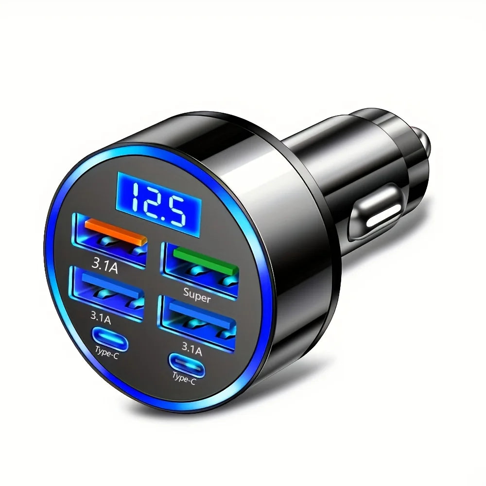 Cargador Rápido 6-en-1 para Coche – Doble USB-C