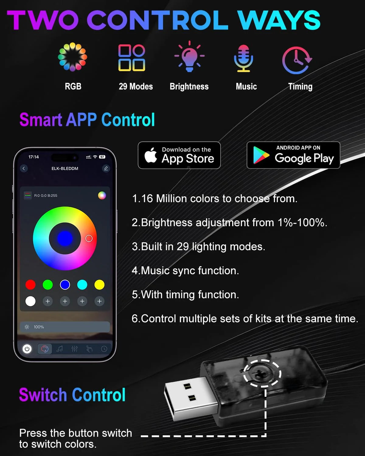 Luces LED Ambientales para Coche USB