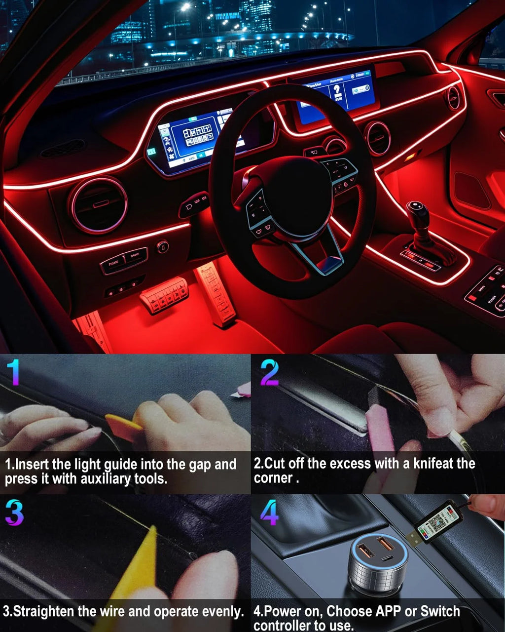 Luces LED Ambientales para Coche USB